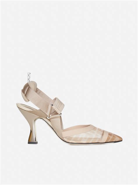 fendi nude heels|Nude leather and pink mesh slingbacks with medium heel .